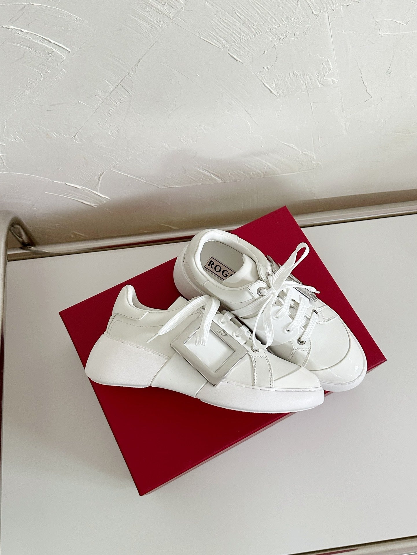 VIV' SKATE SNEAKERS IN WHITE CALFSKIN SILVER BUCKLE