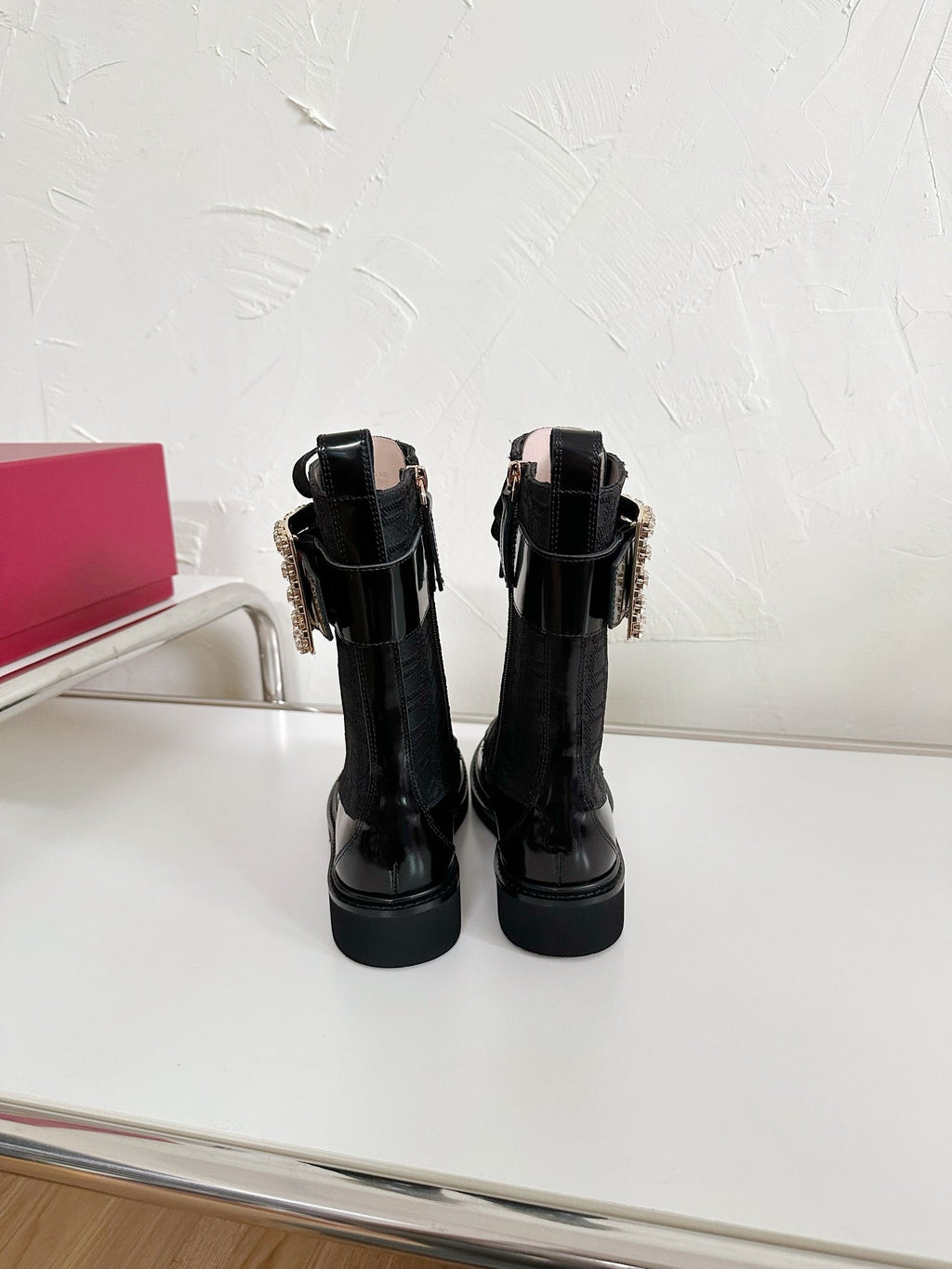 VIV' RANGERS STRASS BUCKLE BOOTS IN BLACK FABRICS