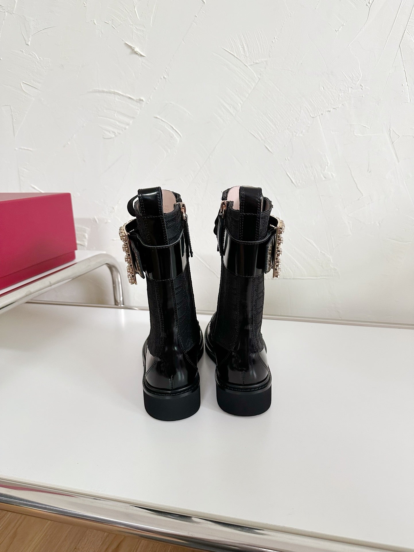 VIV' RANGERS STRASS BUCKLE BOOTS IN BLACK FABRICS