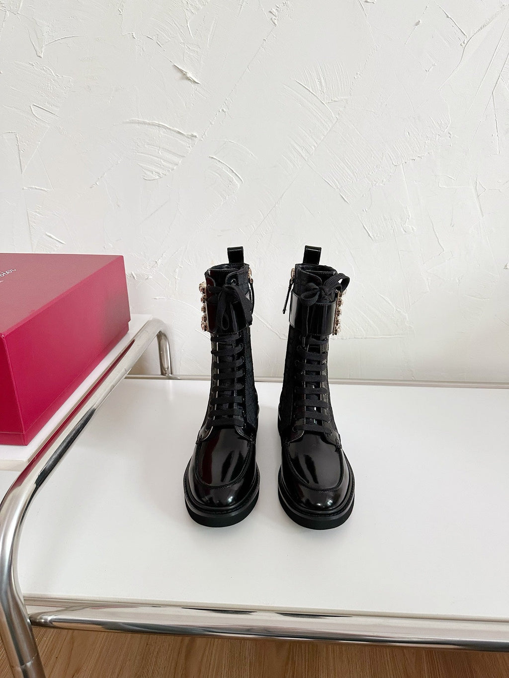 VIV' RANGERS STRASS BUCKLE BOOTS IN BLACK FABRICS