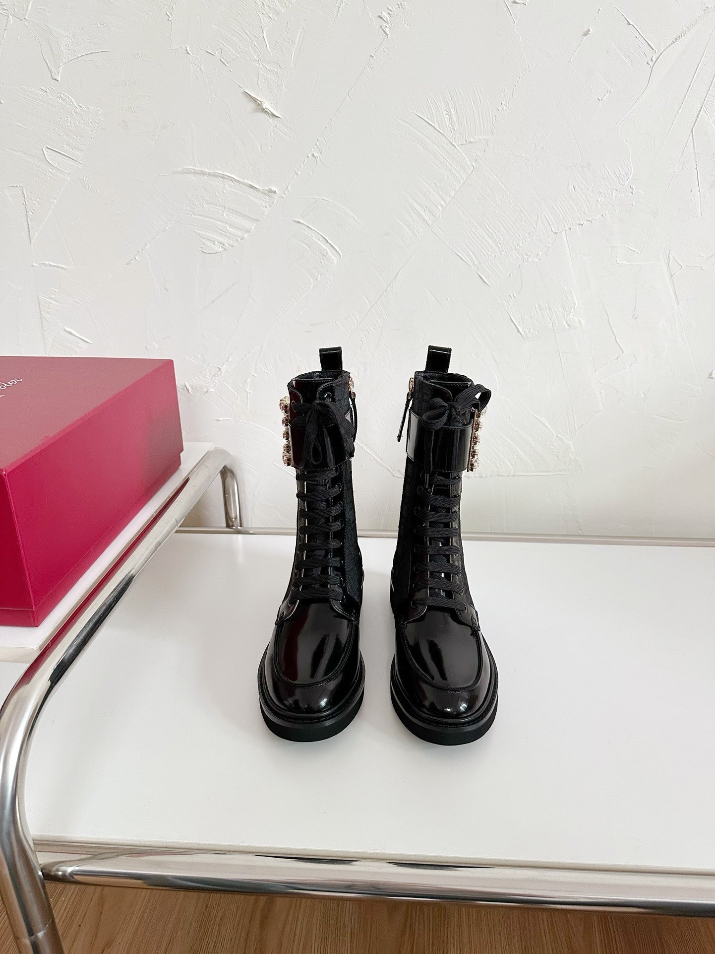 VIV' RANGERS STRASS BUCKLE BOOTS IN BLACK FABRICS