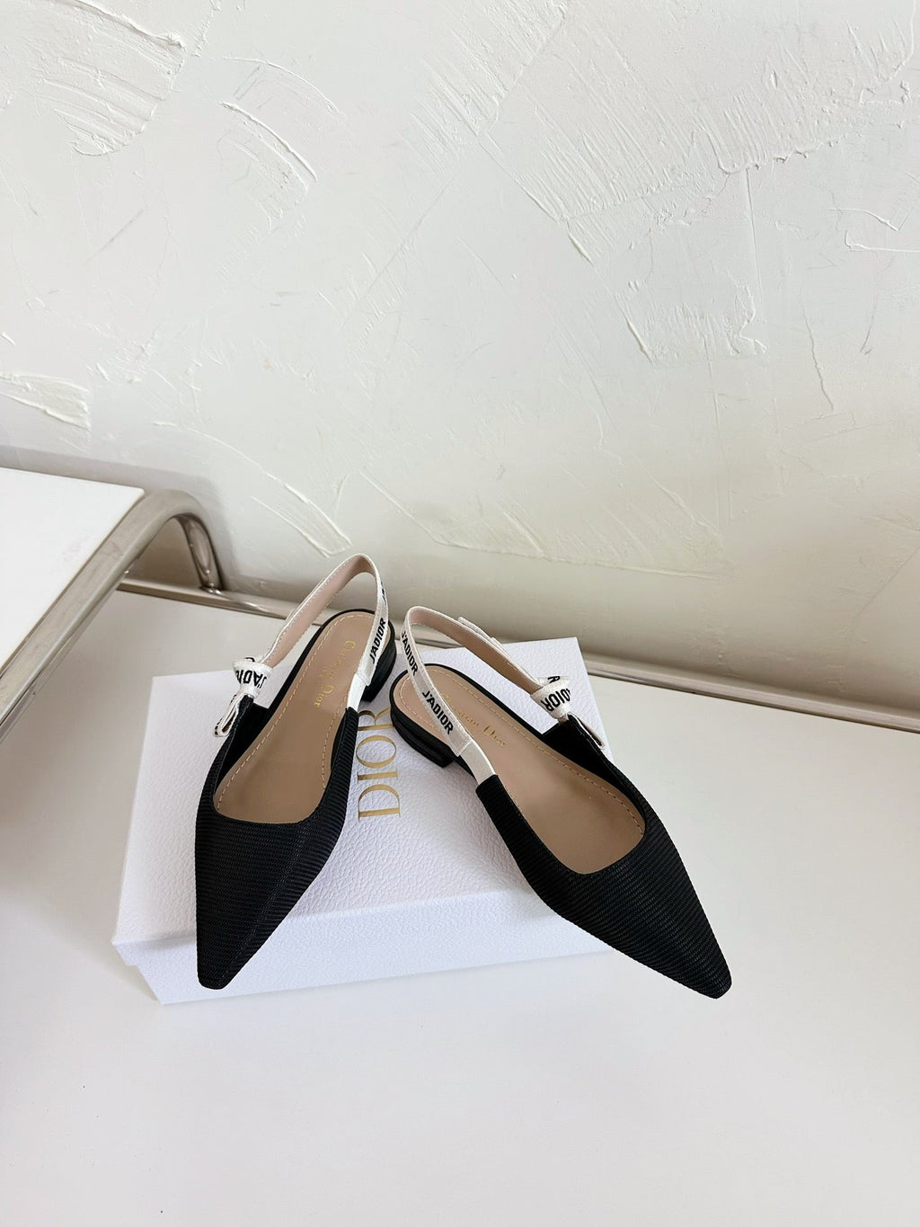 J'ADIOR SLINGBACK FLAT BLACK TECHNICAL FABRIC