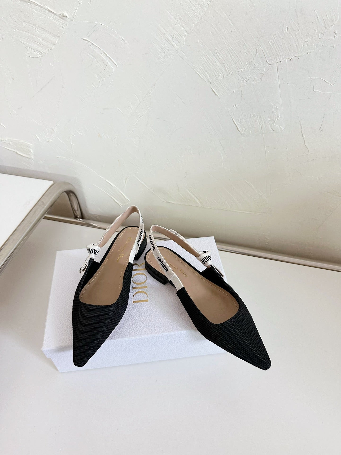 J'ADIOR SLINGBACK FLAT BLACK TECHNICAL FABRIC