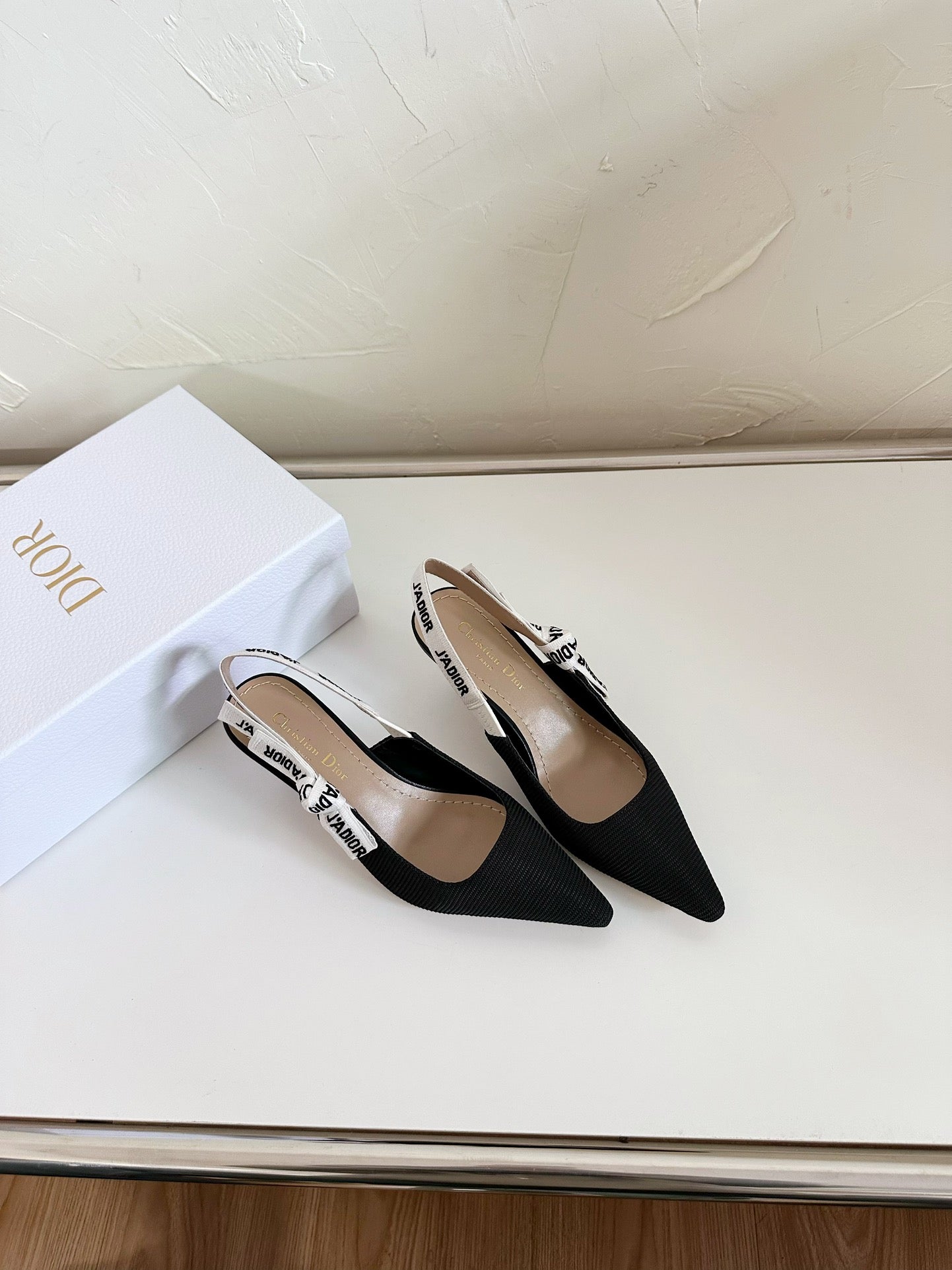 J'ADIOR SLINGBACK PUMP BLACK TECHNICAL FABRIC 65 MM