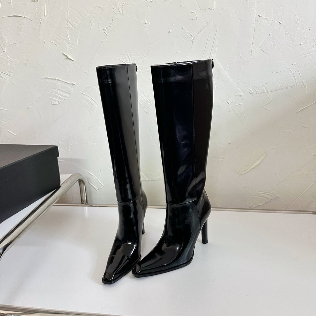 HIGH HEEL KNEE BOOTS IN BLACK SHINY CALFSKIN