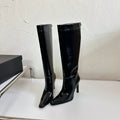 HIGH HEEL KNEE BOOTS IN BLACK SHINY CALFSKIN