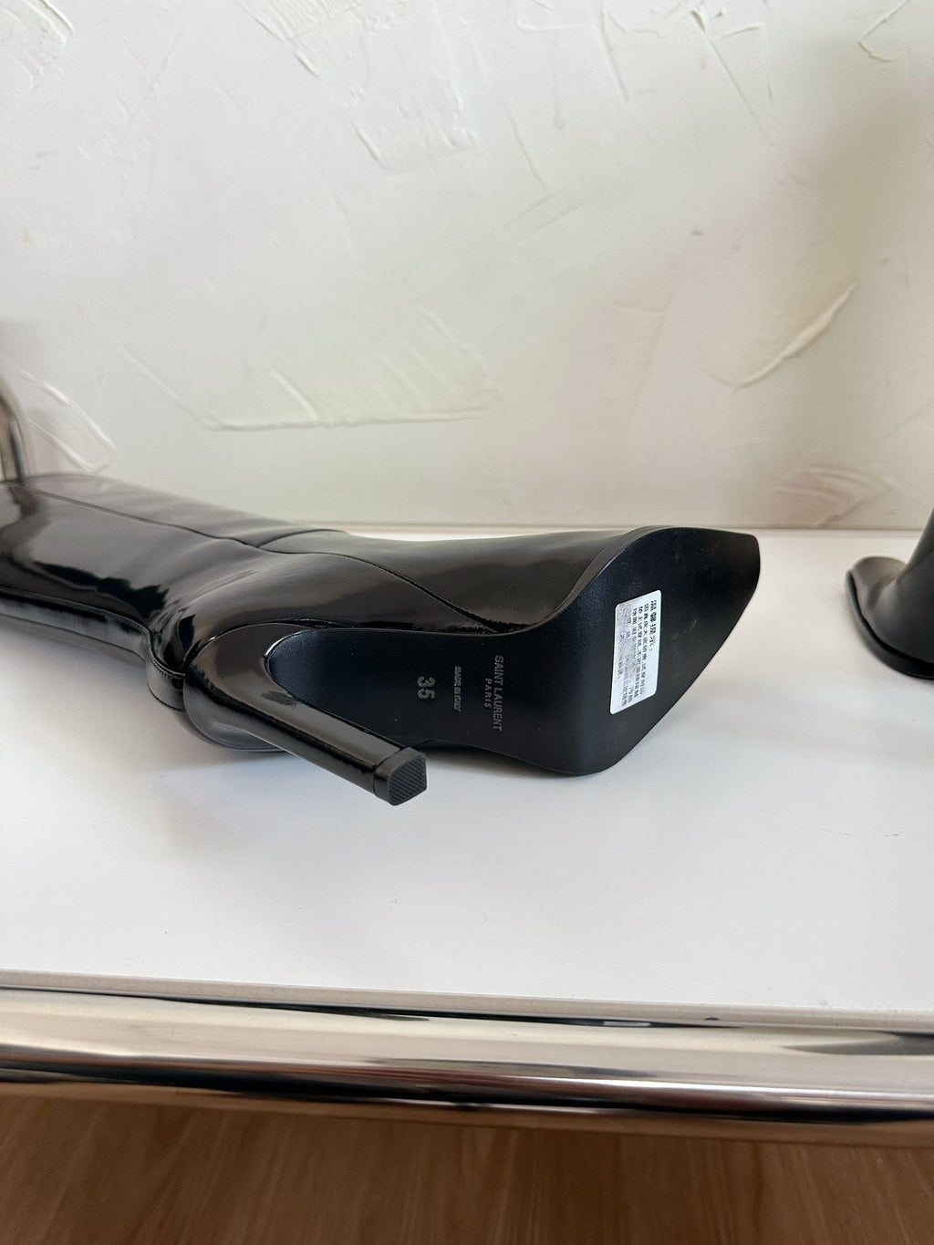 HIGH HEEL KNEE BOOTS IN BLACK SHINY CALFSKIN