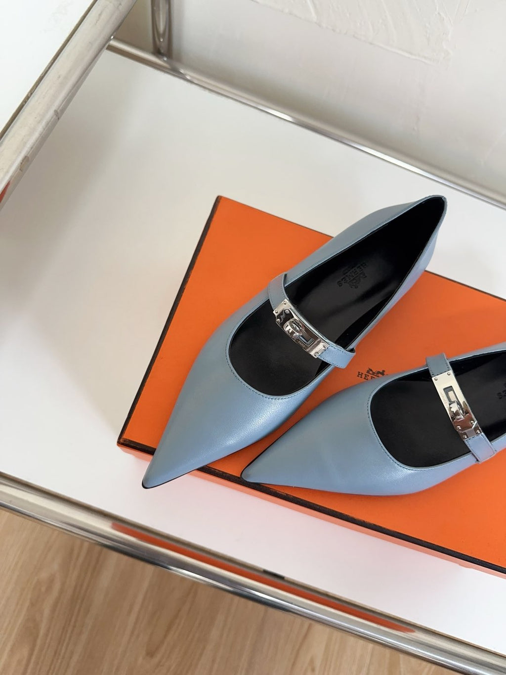 KIARA FLAT PUMP IN CERULEAN BLUE CALFSKIN