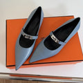 KIARA FLAT PUMP IN CERULEAN BLUE CALFSKIN