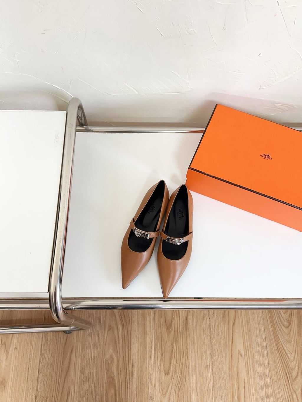 KIARA FLAT PUMP IN SEPIA BROWN CALFSKIN