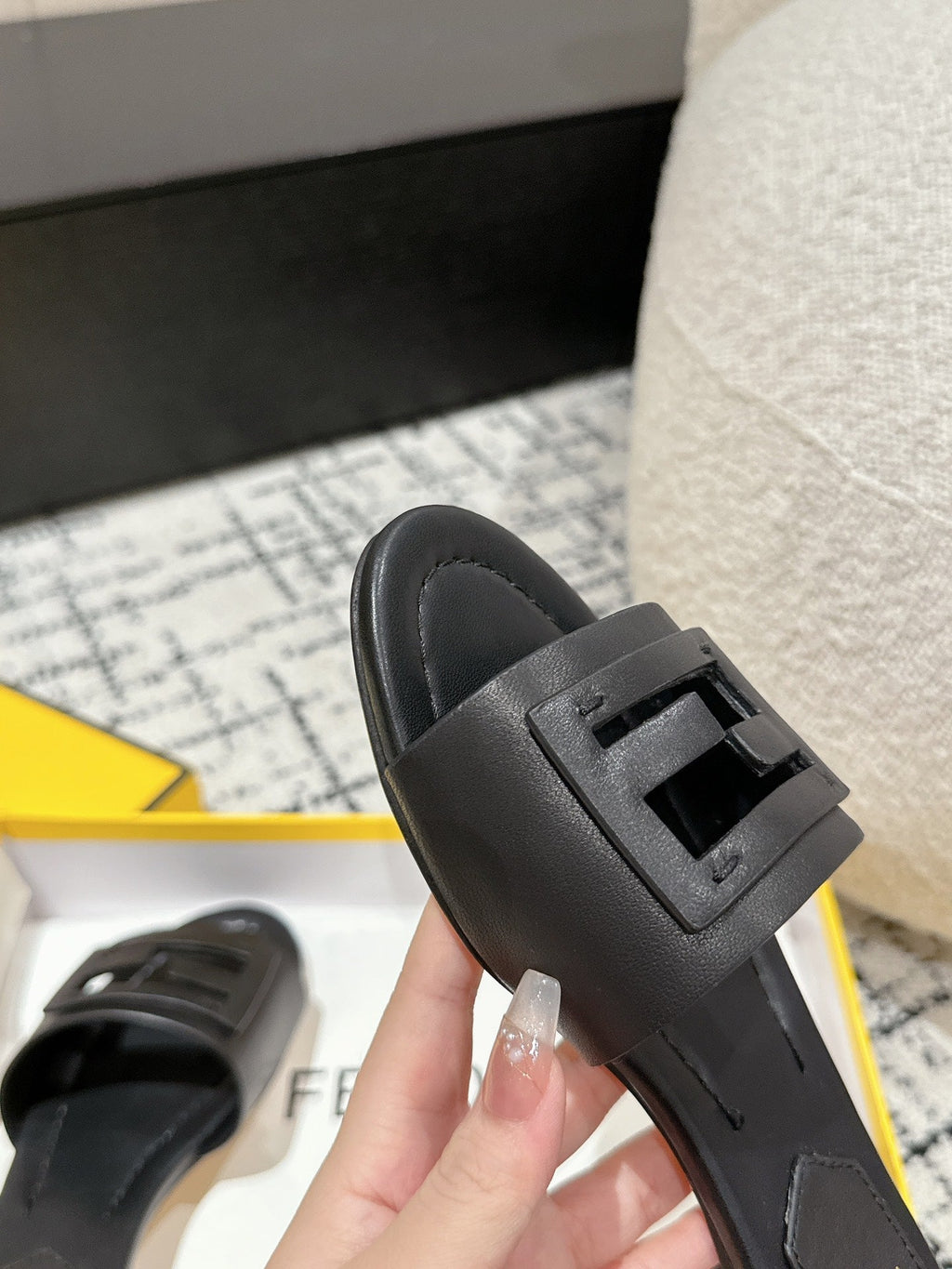 FF Baguette Black Leather Slide