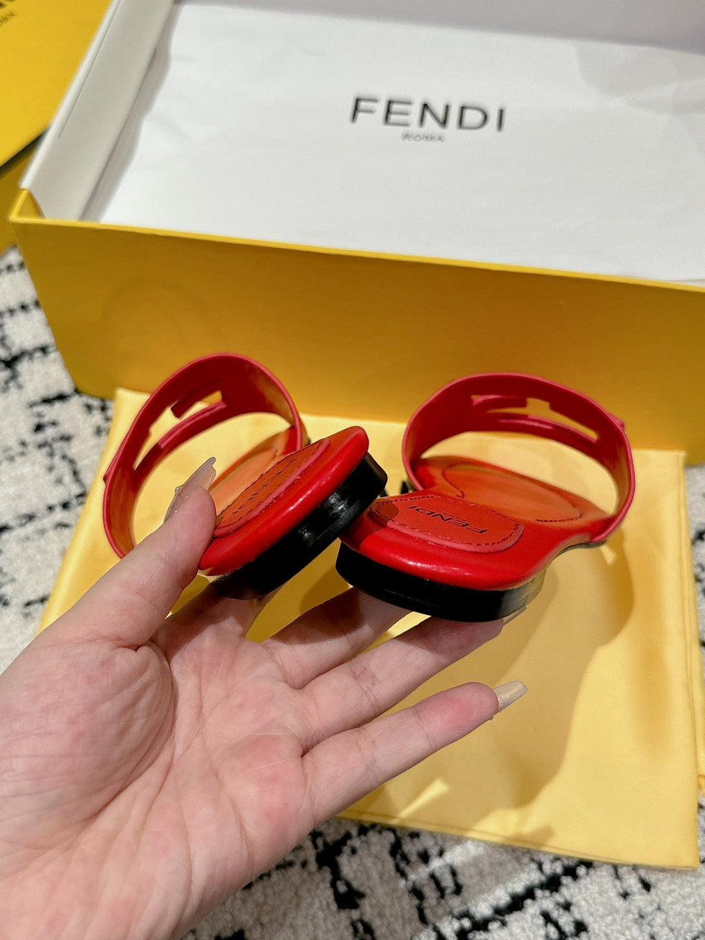 FF Baguette Red Leather Slide