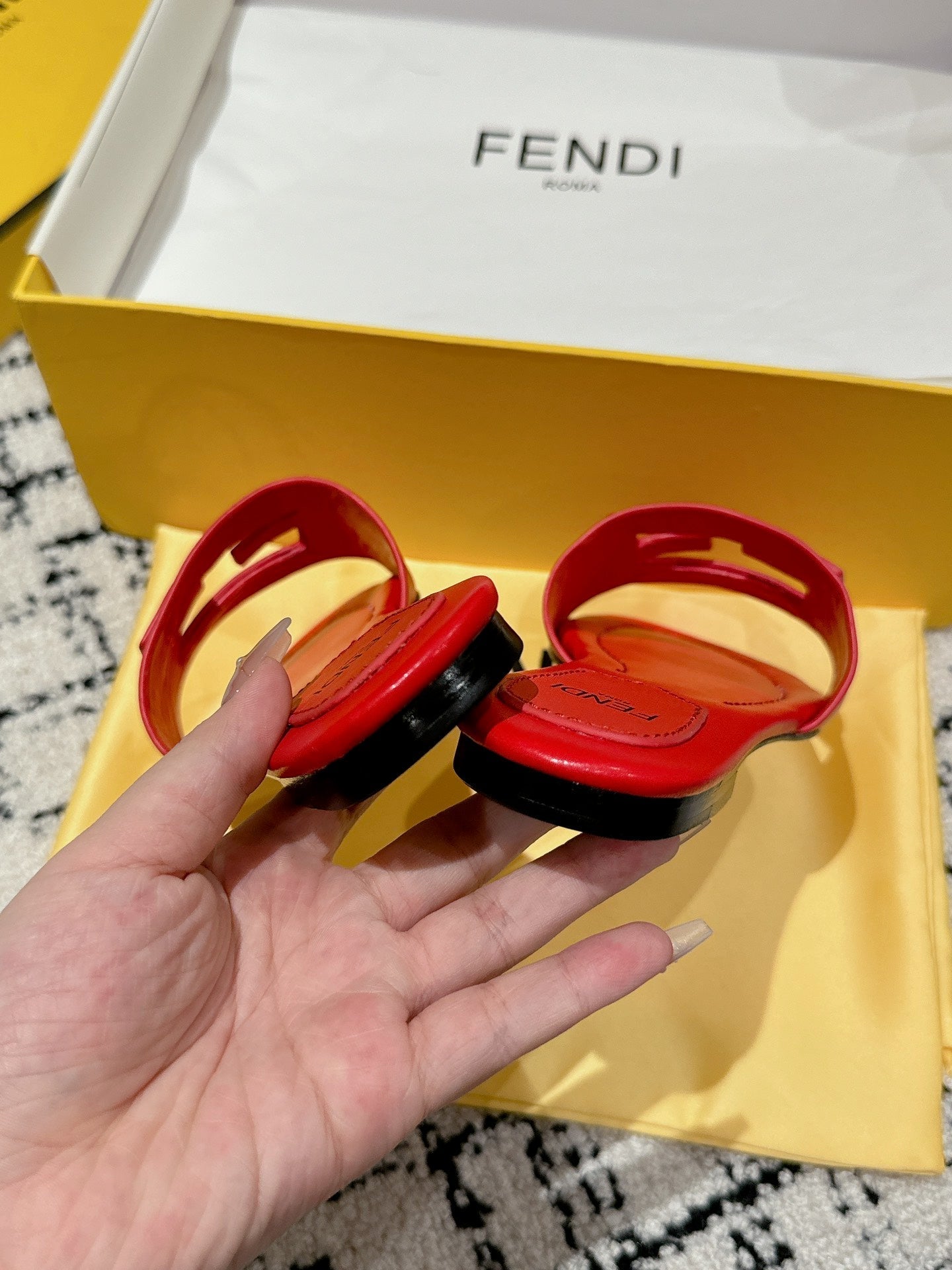 FF Baguette Red Leather Slide