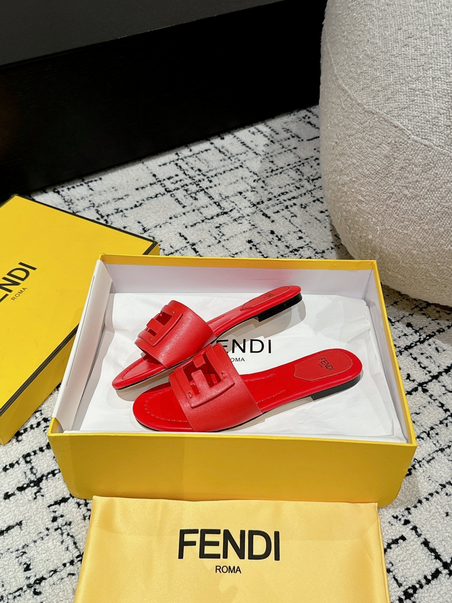 FF Baguette Red Leather Slide