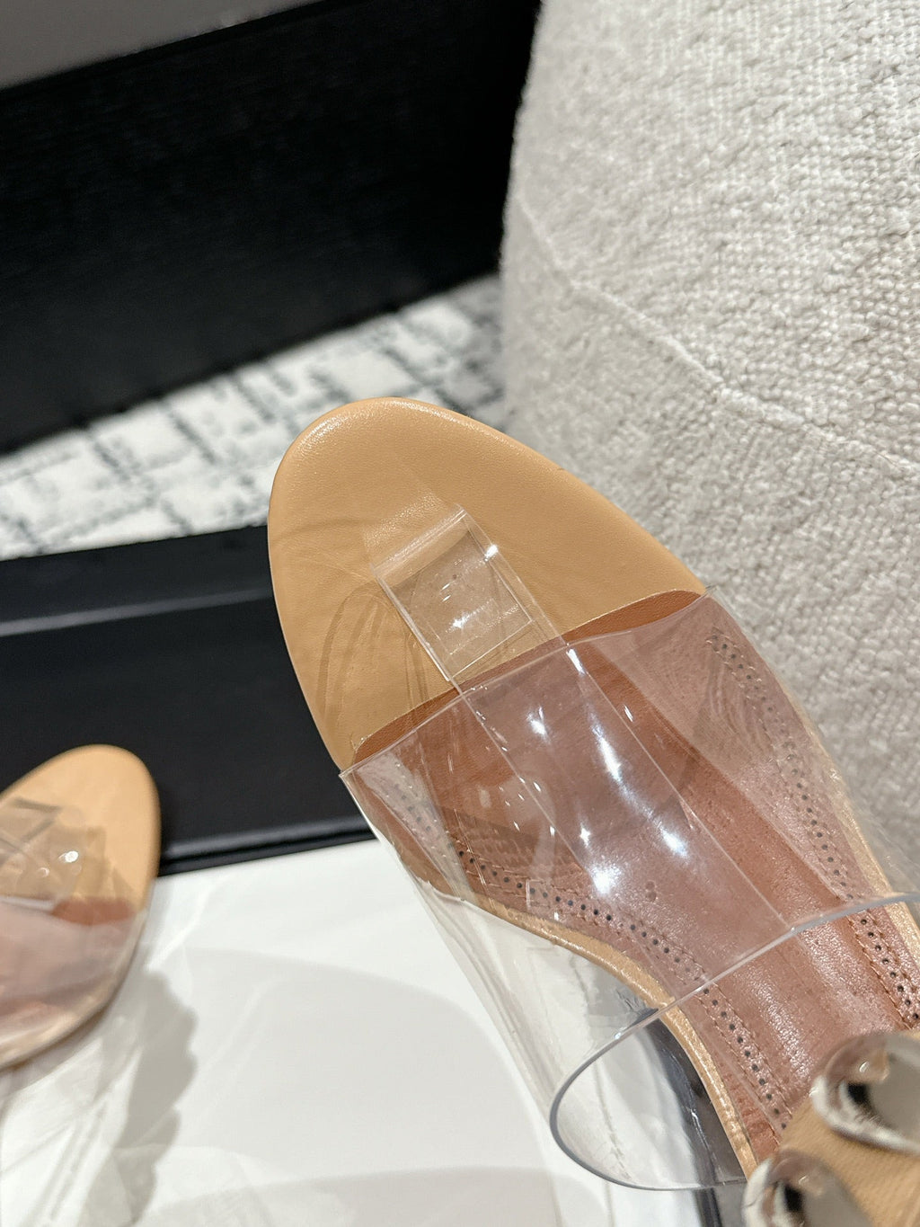 ALAIA HIGH SANDAL IN BEIGE CALFSKN AND FILM WITH CRYSTAL