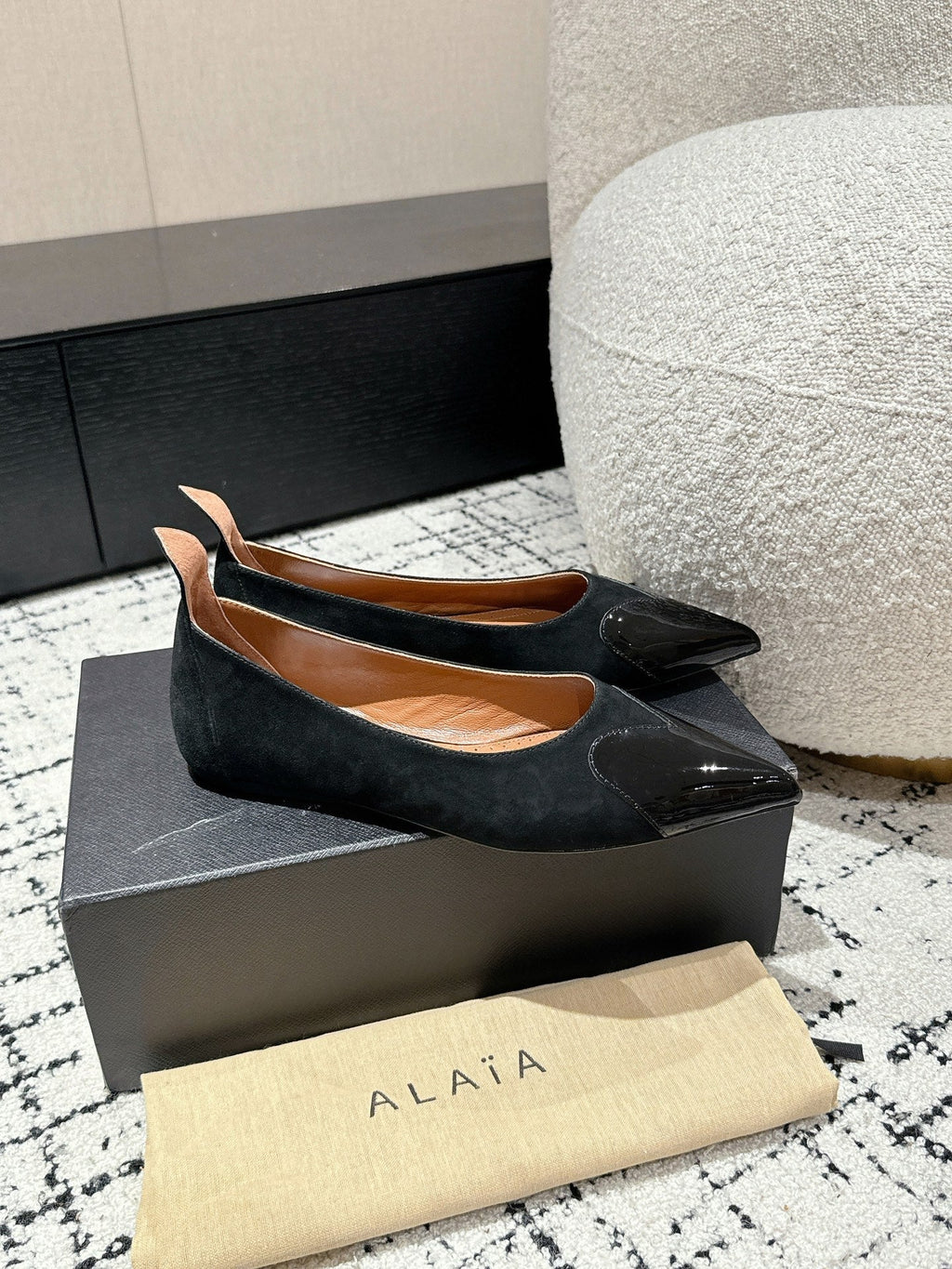 ALAIA PUMP 1 CM IN BLACK SUEDE MIX BLACK CALFSKIN