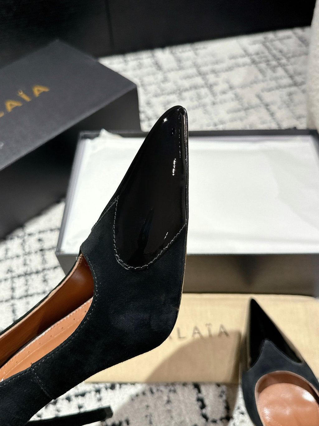 ALAIA HIGH PUMPS 10CM IN BLACK SUEDE MIX CALFSKIN