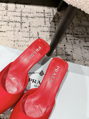PRADA 25S POINTED-TOE MULES IN CRIMSON RED SATIN