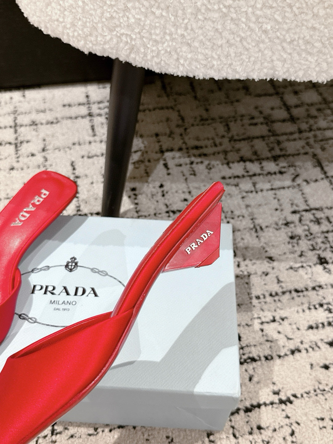 PRADA 25S POINTED-TOE MULES IN CRIMSON RED SATIN