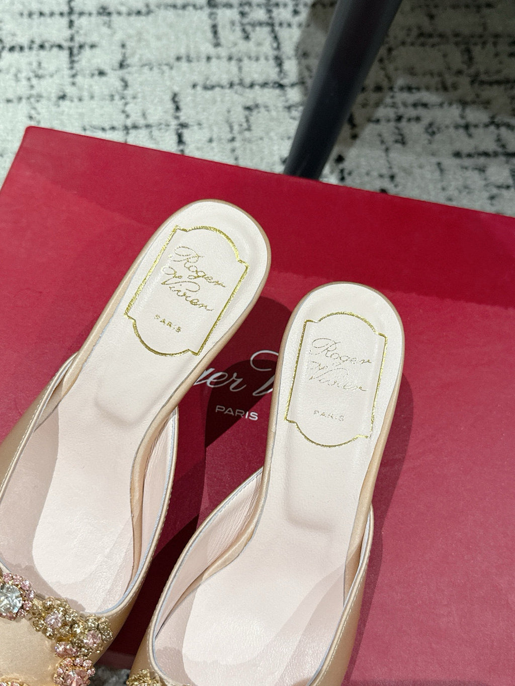 ROGER VIVIER 25S EFFLORESCENCE MULES 65MM IN GOLD SATIN EMBELLISHED CRYSTALS