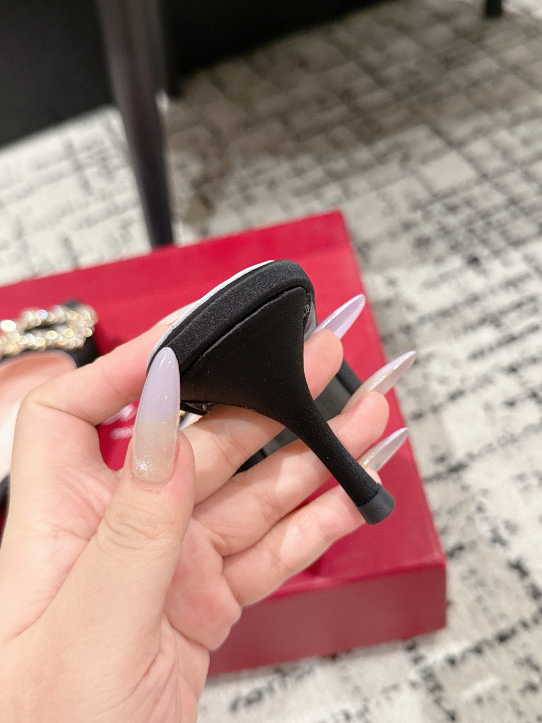 ROGER VIVIER 25S EFFLORESCENCE MULES 65MM IN BLACK SATIN EMBELLISHED CRYSTALS