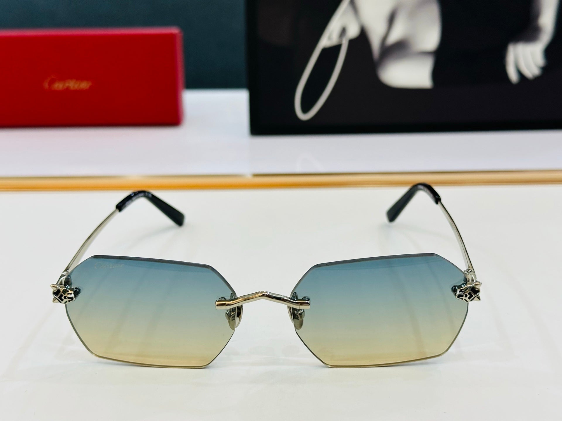 PANTHÈRE RIMLESS GEOMETRIC FRAME SUNGLASSES CT0504S IN METAL