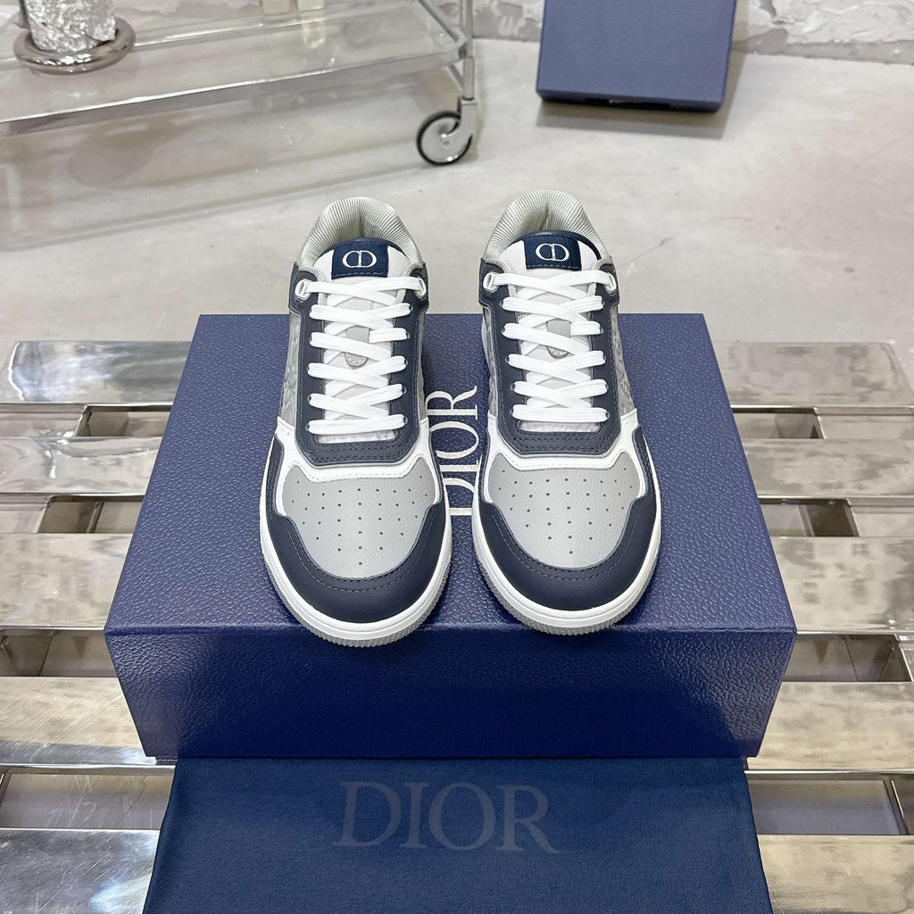 DIOR 25S B27 UPTOWN LOW-TOP SNEAKERS IN DARK BLUE MIX GREY CALFSKIN STYLE 2