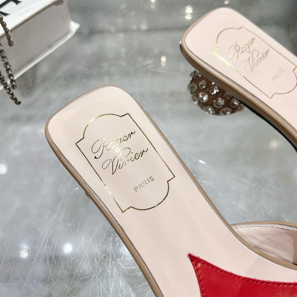 CRYSTAL HEEL MULE IN CAMEL BROWN CALFSKIN