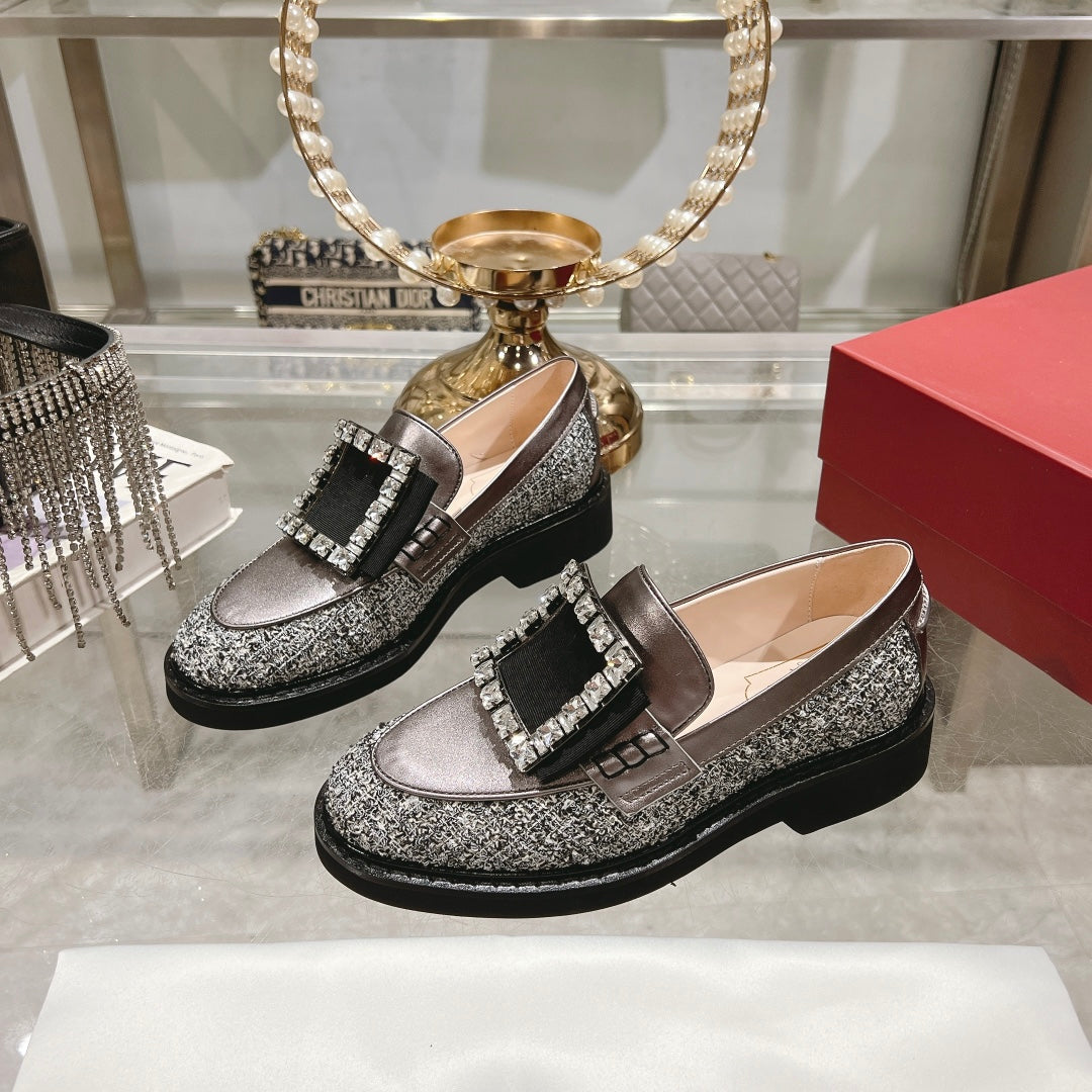 VIV' RANGERS LOAFERS IN SILVER ACCENTS TWEED EMBELLISHED BUCKLE
