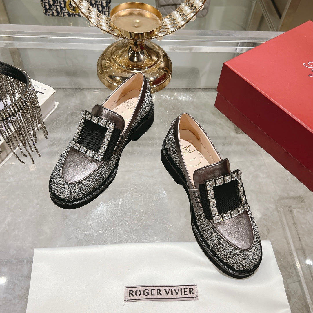 VIV' RANGERS LOAFERS IN SILVER ACCENTS TWEED EMBELLISHED BUCKLE