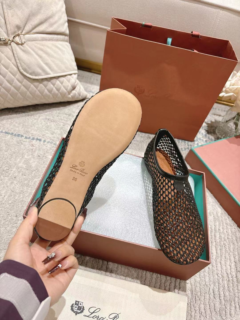 FLAT SHOES IN BLACK MESH FABRIC