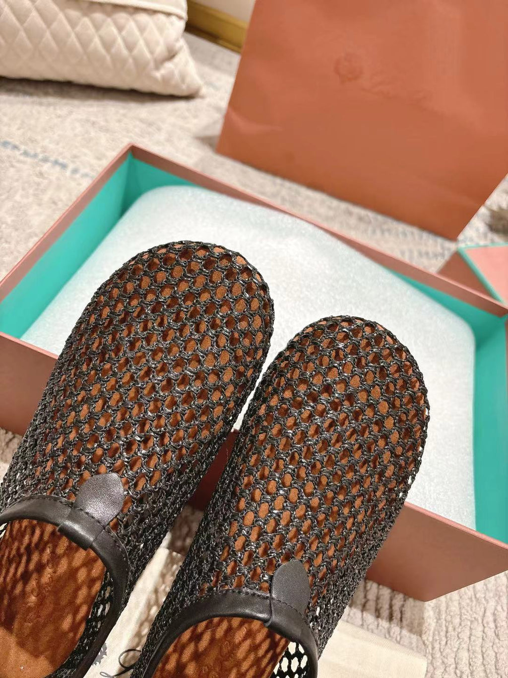 FLAT SHOES IN BLACK MESH FABRIC