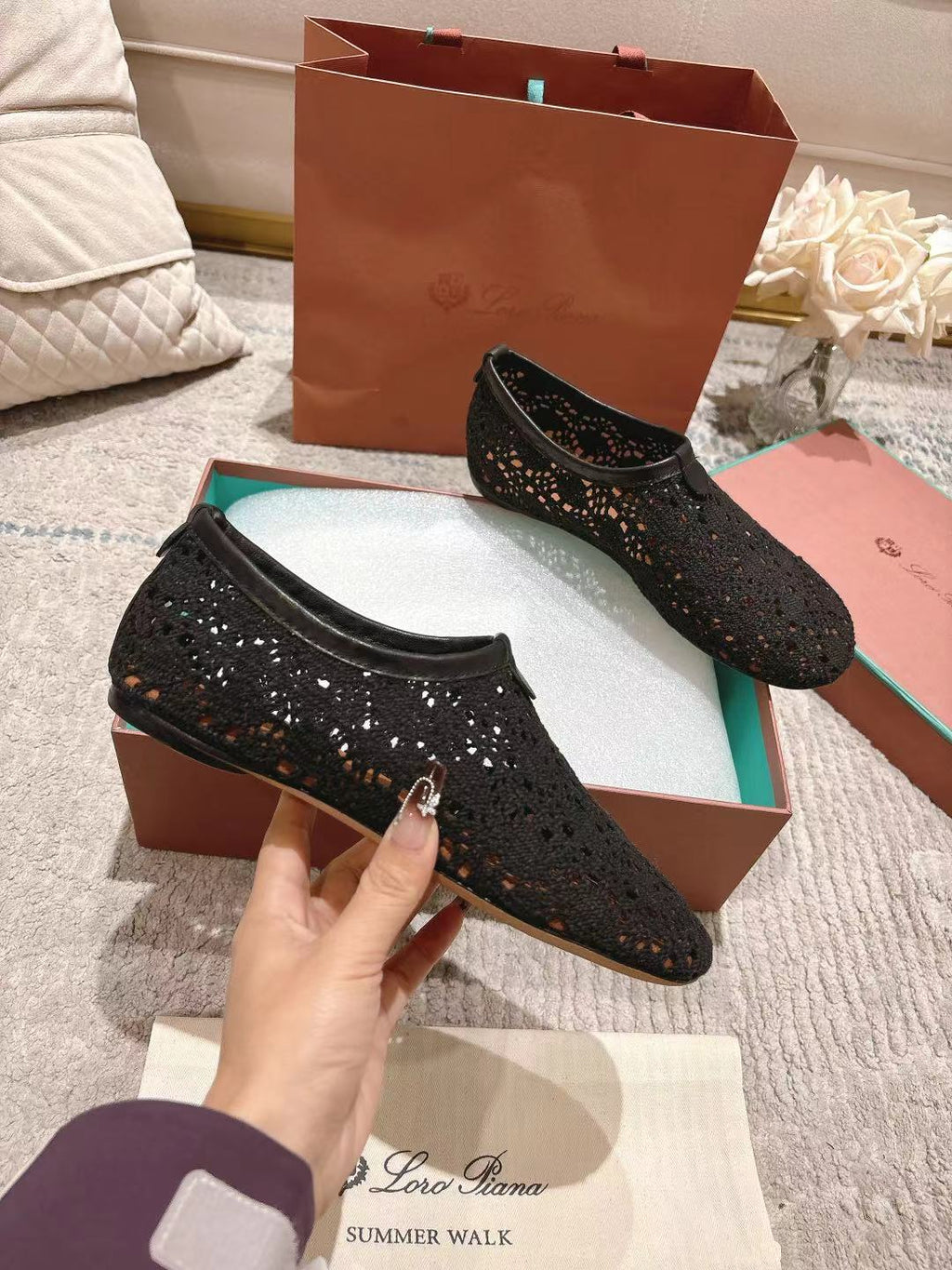 FLAT SHOES 25 IN BLACK MESH FABRIC