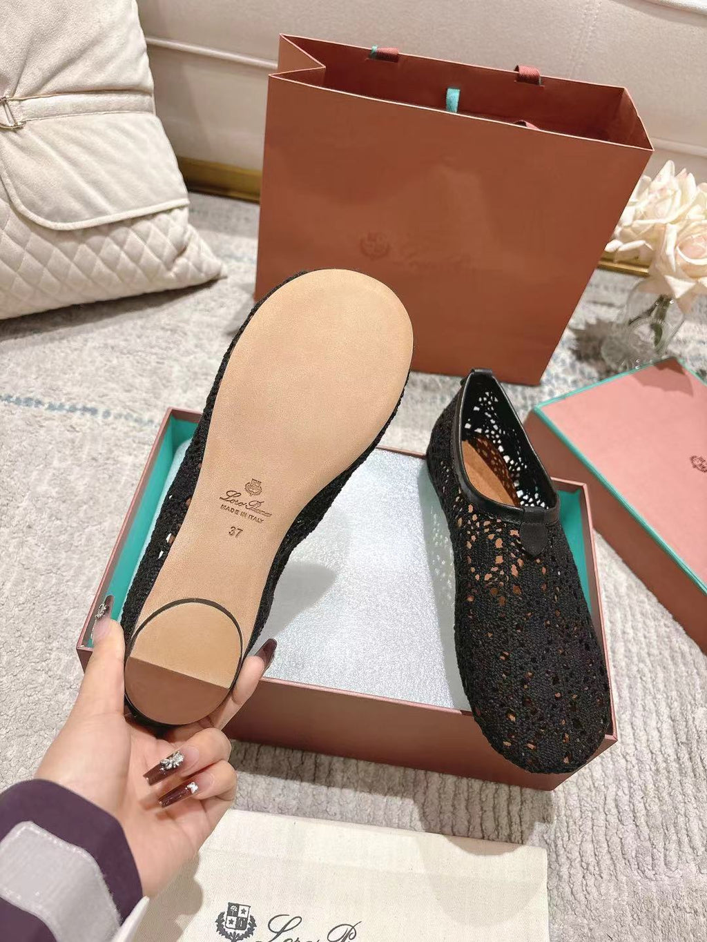 FLAT SHOES 25 IN BLACK MESH FABRIC