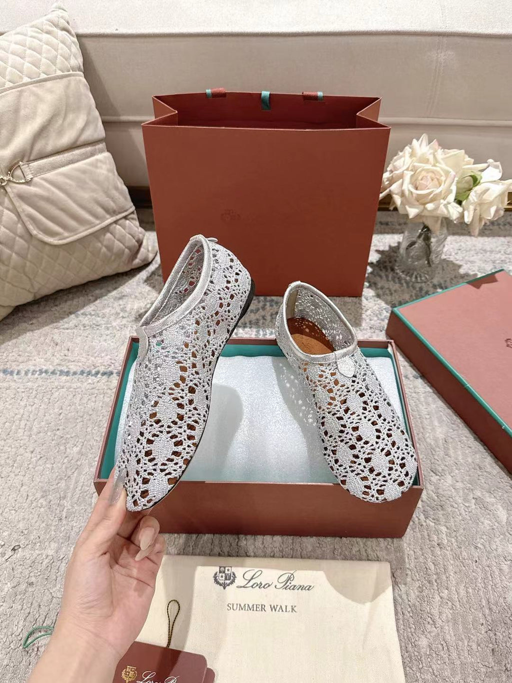 FLAT SHOES 25 IN PAPER WHITE MESH FABRIC