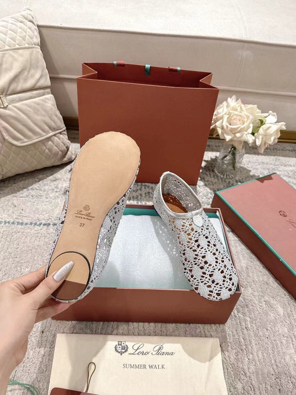 FLAT SHOES 25 IN PAPER WHITE MESH FABRIC