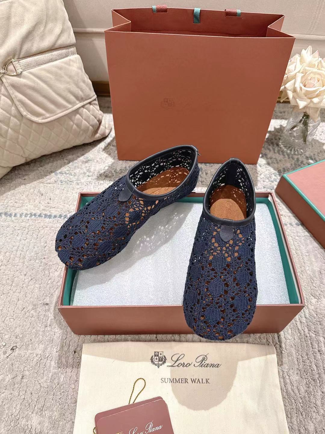 FLAT SHOES 25 IN DARK BLUE MESH FABRIC