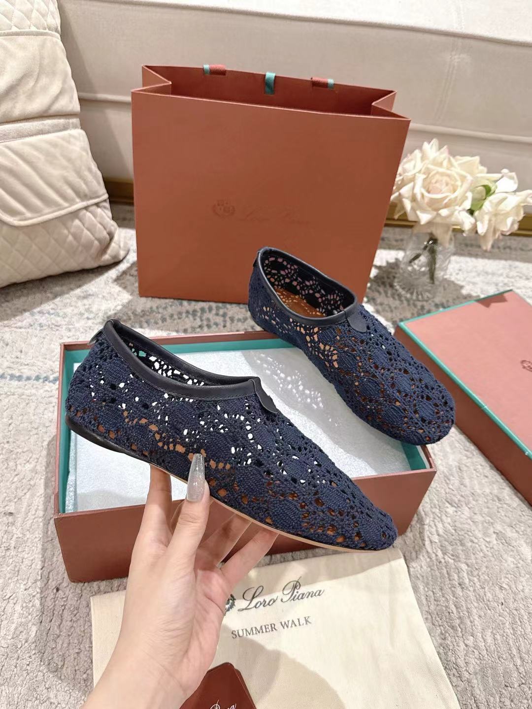 FLAT SHOES 25 IN DARK BLUE MESH FABRIC