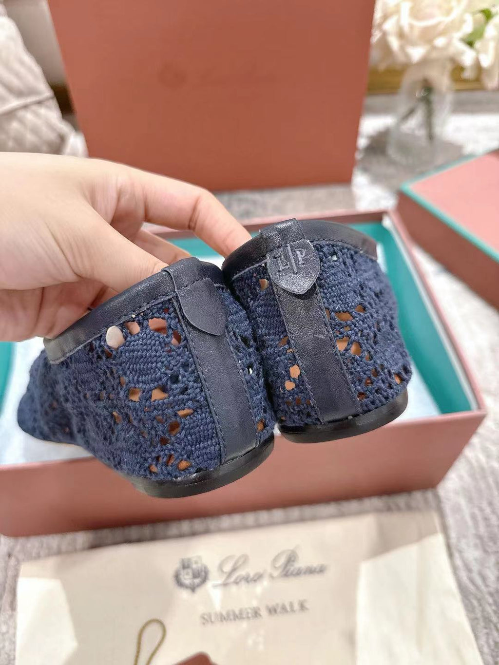 FLAT SHOES 25 IN DARK BLUE MESH FABRIC