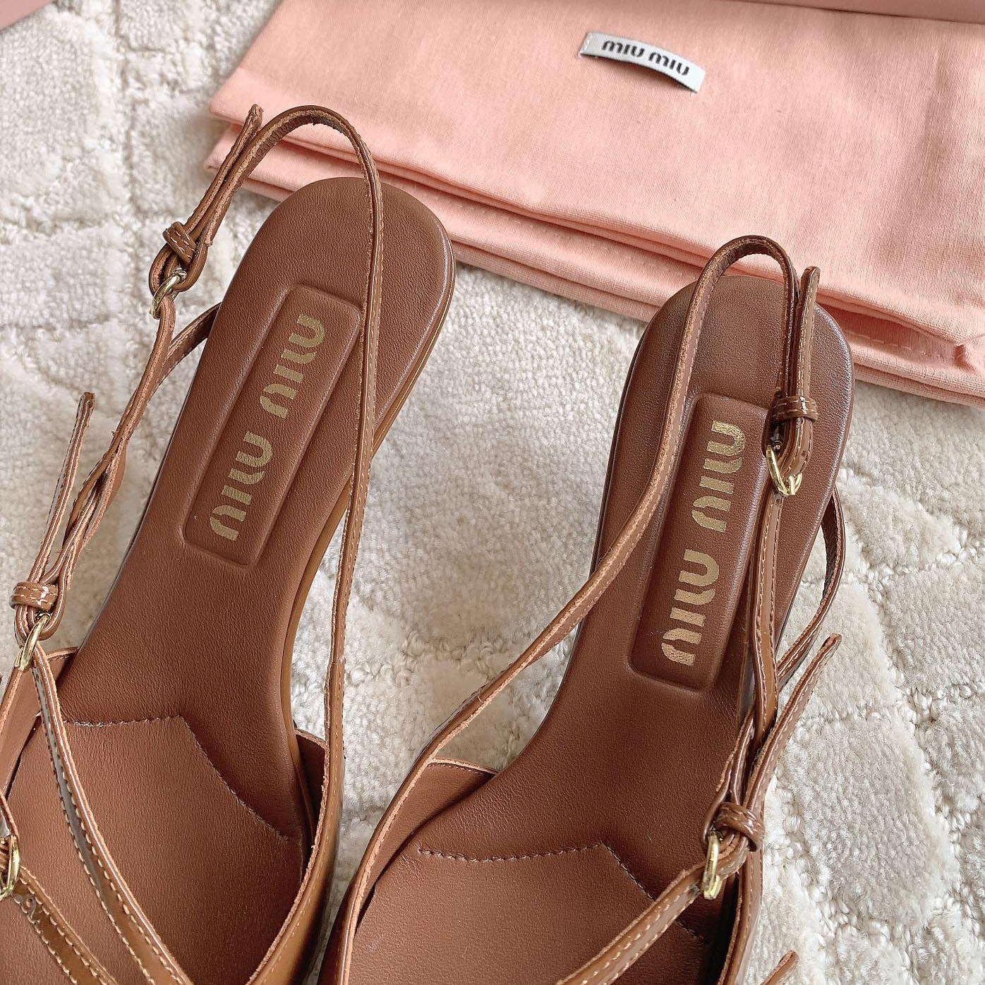 Slingback Ash Brown Leather With Stylized Cross Straps - Mid Heels