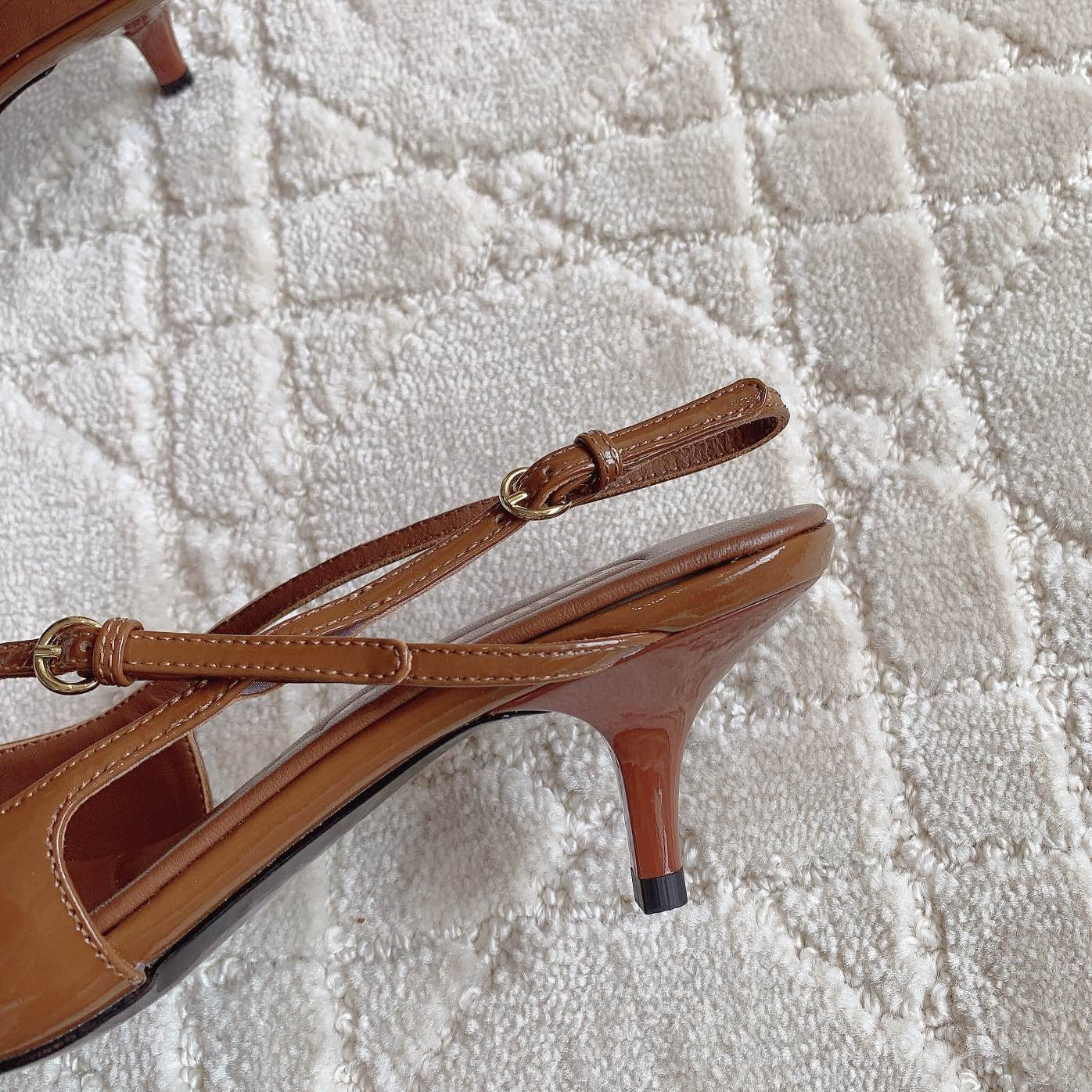 Slingback Ash Brown Leather With Stylized Cross Straps - Mid Heels