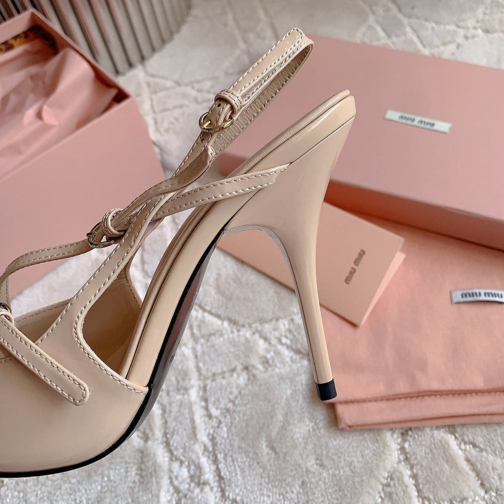 Slingback Ivory Color Leather With Stylized Cross Straps - High heels