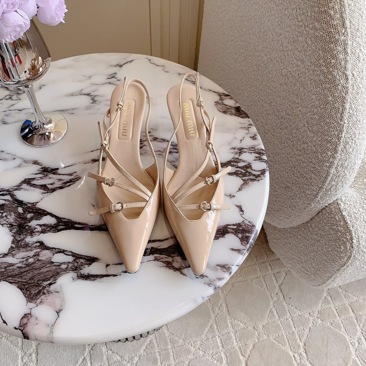 Slingback Ivory Color Leather With Stylized Cross Straps - Mid heels