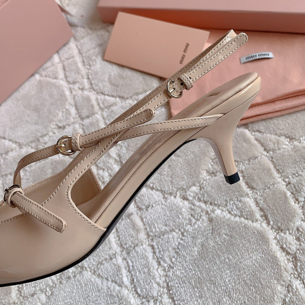 Slingback Ivory Color Leather With Stylized Cross Straps - Mid heels