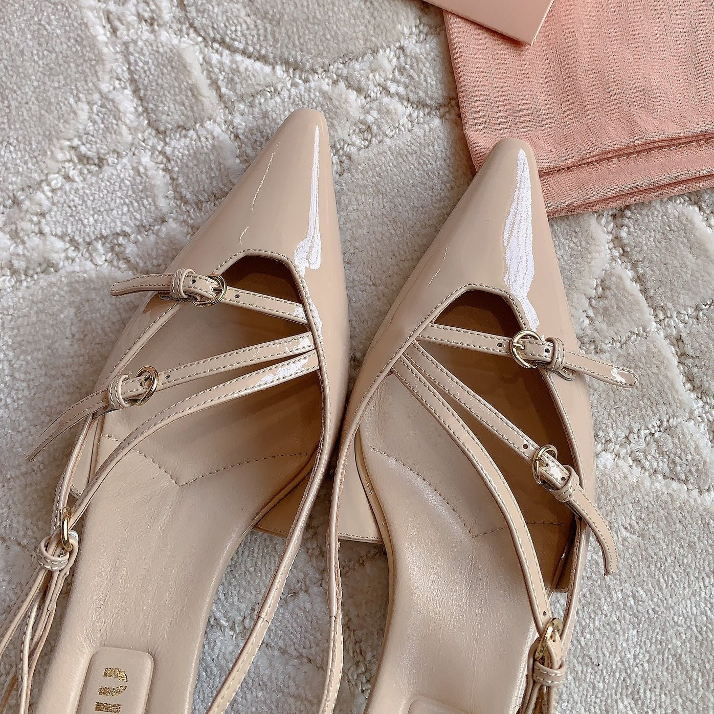 Slingback Ivory Color Leather With Stylized Cross Straps - Mid heels