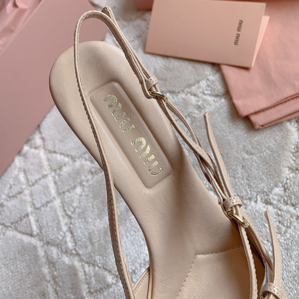 Slingback Ivory Color Leather With Stylized Cross Straps - Mid heels