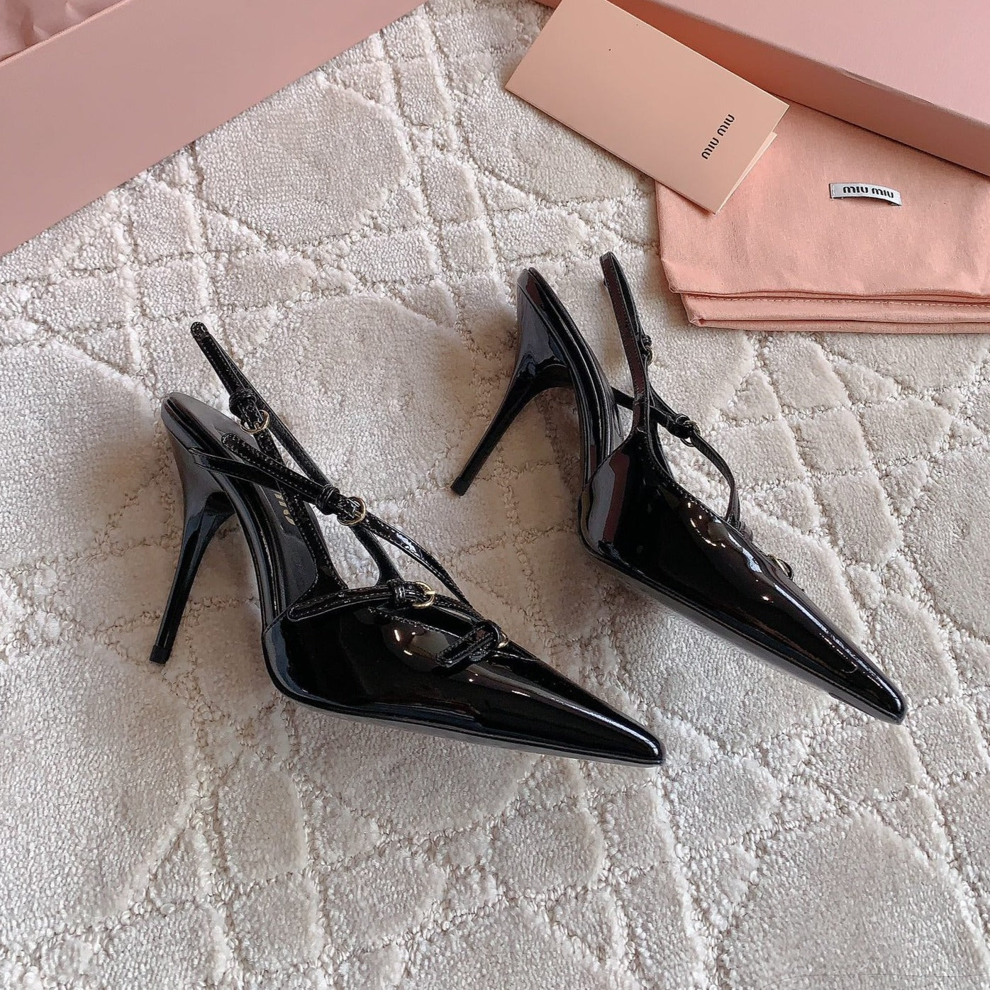 Slingback Black Leather With Stylized Cross Straps - High heels