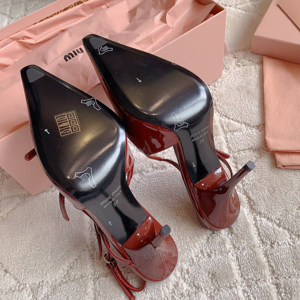 Slingback Ruby Leather With Stylized Cross Straps - High heels