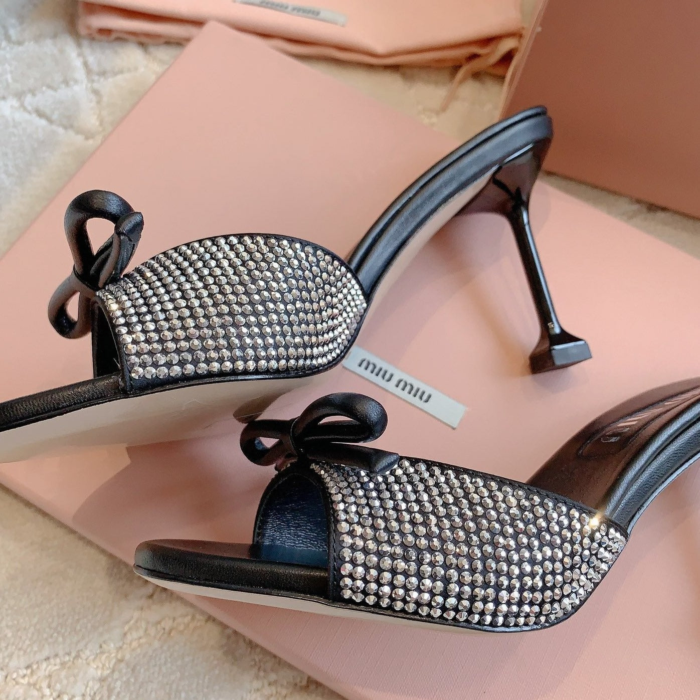 Black High - Heels Diamond Sheepskin