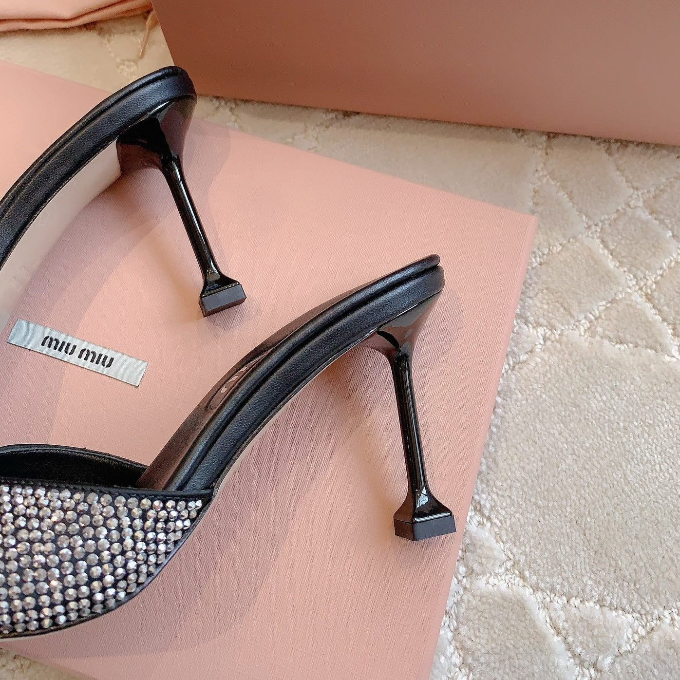 Black High - Heels Diamond Sheepskin